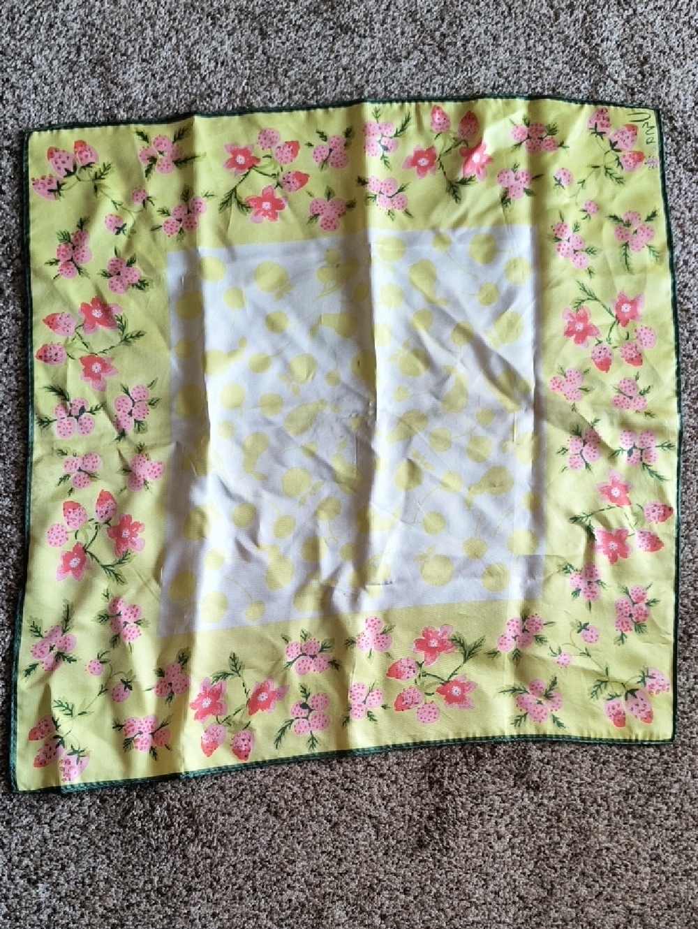 Vera Wang Lime Green Pink Floral Silk Scarf